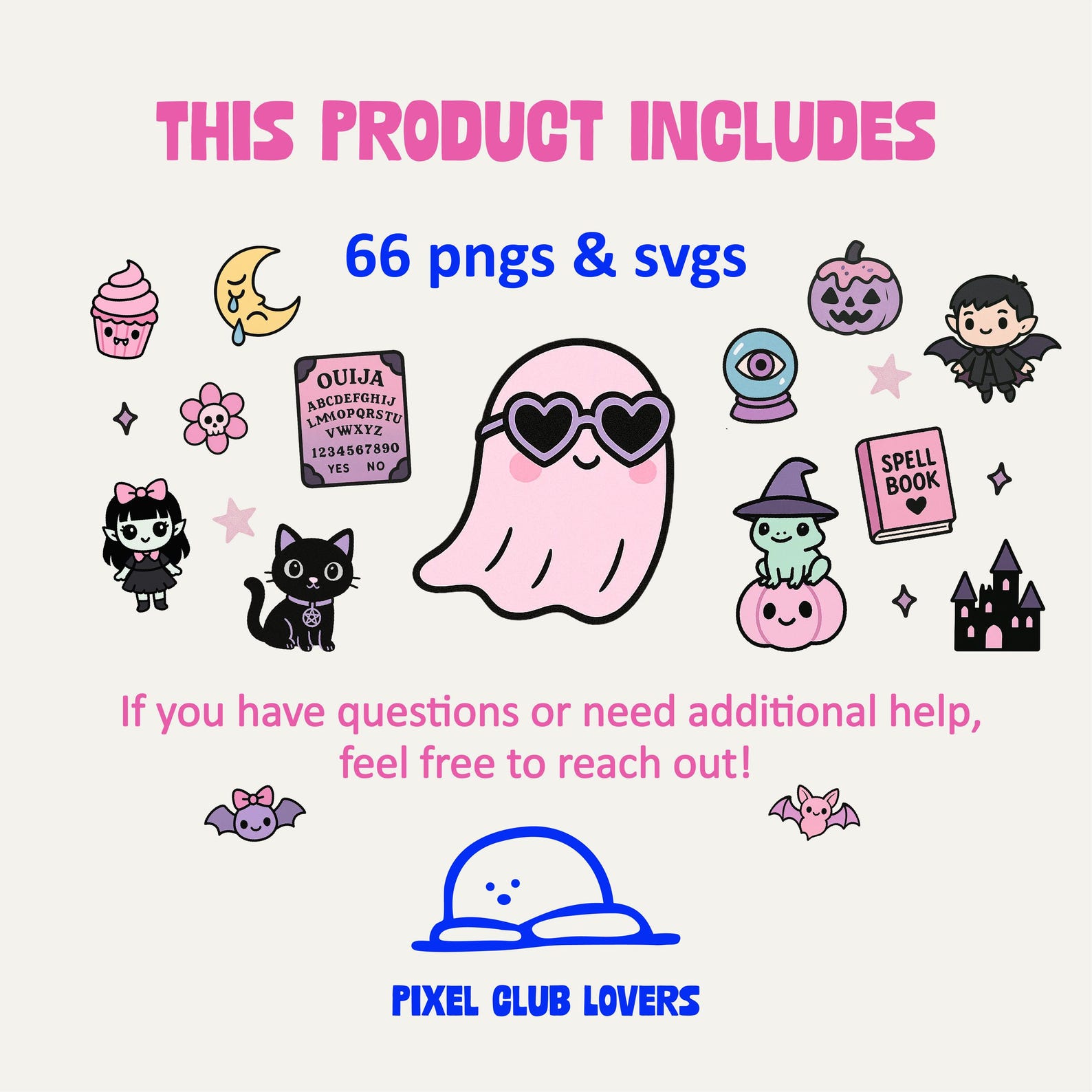 Kawaii Halloween Clipart Bundle – Spooky PNG Set – Pastel Goth Ghosts ...