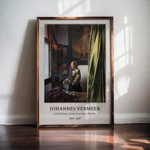Niña leyendo una carta de Johannes Vermeer, arte mural digital, impresión de pintura barroca, arte imprimible vintage holandés, decoración clásica para el hogar y la oficina