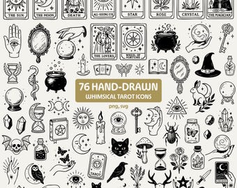 Mystic Tarot Clipart Bundle – Hand-Drawn Witchy Hands, Celestial Animals, Boho Magic Symbols, Astrology Moon & Star Line Art, PNG SVG