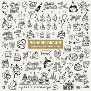 Nyckfullt födelsedagsfest Clipart-paket – Handritade PNG- och SVG-klotter för Sweet 16-inbjudan