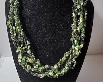 Bit O' Ireland Green-Hand Crocheted Ladder Ribbon Necklace