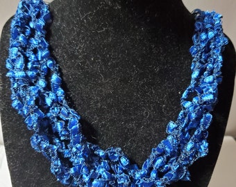 Bright Blue- Hand Crocheted Ladder Ribbon Necklaces