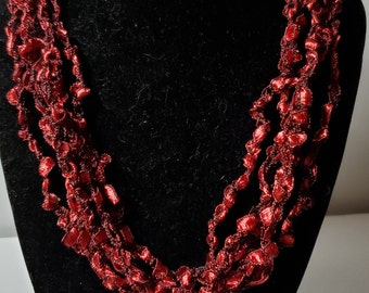 Red - Hand Crocheted Ladder Ribbon Necklaces