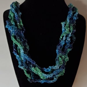 WATERFALL- Hand Crocheted Ladder Ribbon Necklace, Crochet Jewelry, Ladder Ribbon, Ribbon Yarn, Scarf Necklace, Ladder Yarn, Accessories