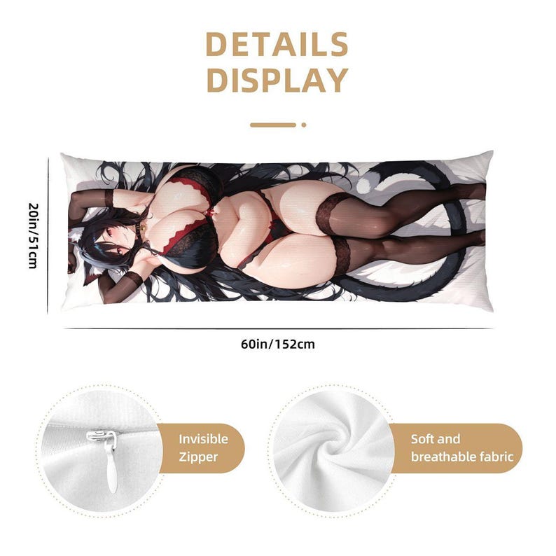 Svart kattflicka Dakimakura örngott (54x20) Anime OC Art bild 4