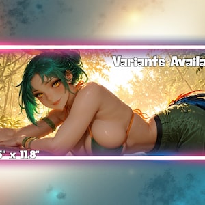 May include: A rectangular mousepad featuring an anime-style illustration of a woman with green hair and a tropical background. The mousepad is 31.5" x 11.8" and has the text "Variants Available".