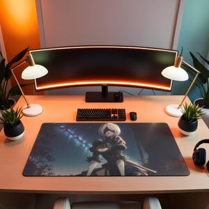 Gaming Desk Mat, Nier Automata Mouse Pad for Gamers, Large Extended Mat for Keyboard, Cool Anime Desk Cover, Non-Slip Desk Protector,