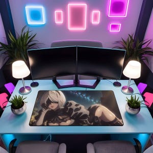 Anime Gaming Desk Mat, 2B and Nier Automata Mouse Pad, Waifu Anime Desk Protector, Gamer Gift, Large Desk Mat, Computer Desk Accessory
