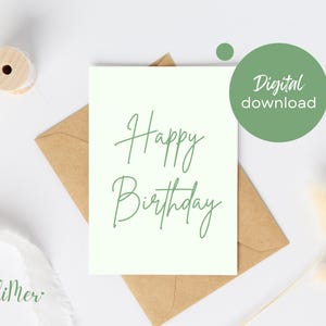 Printable birthday card, Instant download 7x5 inch birthday card, Happy birthday card, Green happy birthday card, Birthday greeting card