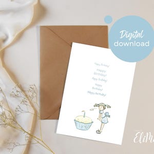 Geburtstagskarte zum selbst ausdrucken, 7 x 5 Inch Geburtstagskarte, alles Gute zum Geburtstag Karte, Blaue Geburtstagskarte, Kinder Geburtstagskarte, Cupcake Karte