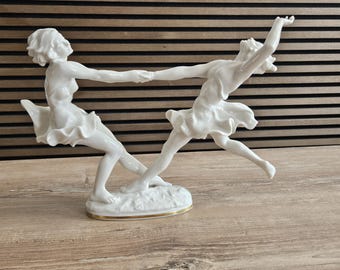 Vintage porcelain figurine Hutschenreuter Karl Tutter dancers German porcelain 1950s NOS dancing girls white porcelain 1950s