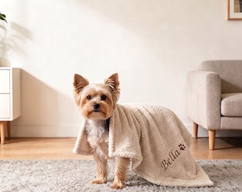 Personalized Dog Cat Blanket, Custom Embroidered Name, Soft Flannel Fleece Pet Gift