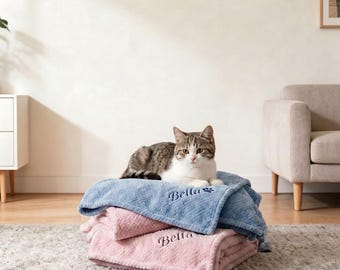 Manta delicada y personalizada para mascotas, con diseño de nombre personalizado, regalo acogedor para cumpleaños y fiestas para perros y gatos.