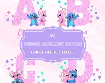 Stitch Alphabet PNG Bundle: High-Res XL Quote for Baby Showers, Kids&#39; Room Decor,  Invitations, Sublimation | Glitter Letters | Baby girl