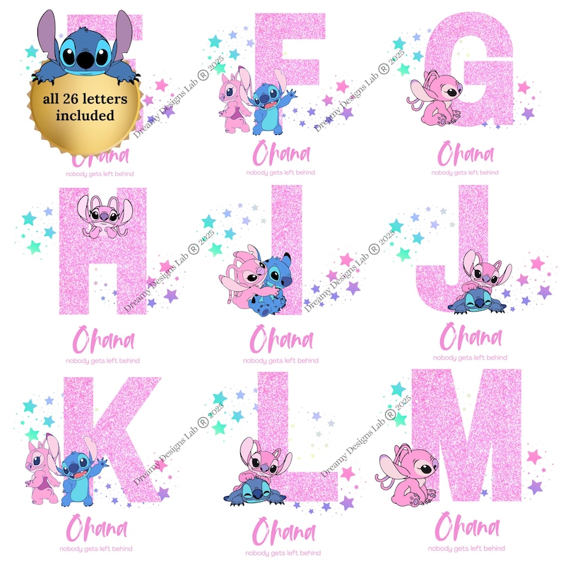 Stitch Letters Sticker Stitch Alphabet PNG Bundle: Glitter Letters for Sublimation (digital ...
