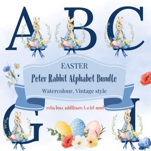 Peter Rabbit Alphabet PNG-Bundle | Ostern |  Aquarell Buchstaben, Eier & Blumen, niedliches Kinderzimmer, digitaler Download | Kunsthandwerk, Sublimation