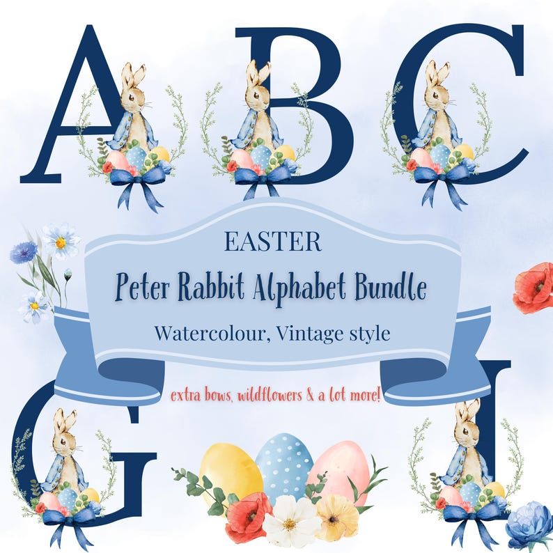 Paquete PNG del alfabeto de Peter Rabbit / Letras, huevos y flores de ...