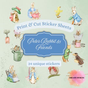 Peter Rabbit und seine Freunde | Beatrix Potter Aufkleber | Digitales Bild Decoupage | Für Scrapbooking, Babyparty, Junk Journal
