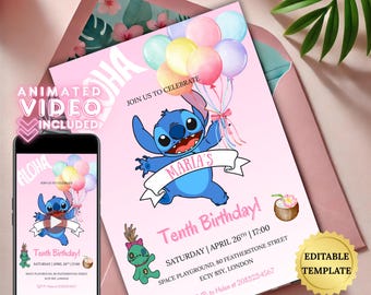 Stitch Geburtstagseinladung: Bearbeitbare Strandparty einladen (Digitaler Download)