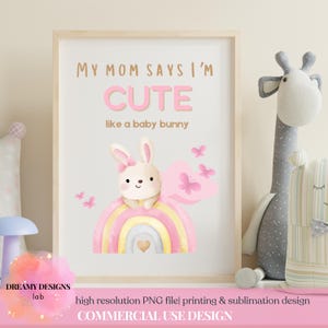 Cute Baby Bunny Sublimation PNG | Pastel Rainbow Baby Design | Mom Quote Clipart for Onesies Nursery Wall Art Baby Clothes |Digital Download