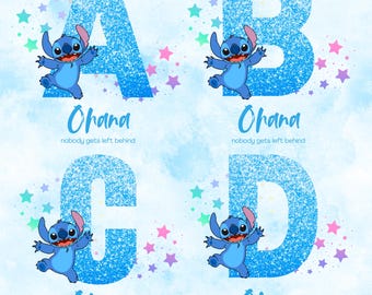 Stitch Alphabet PNG Bundle | Baby Showers, Kids&#39; Room Decor, Invitations, Sublimation, Scrapbooking | High Resolution XL | Glitter Letters