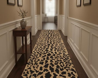 Hand Tufted Wool Runner Rug – Gold & Black Leopard Print