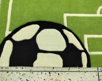 Hand Tufted Soccer Rug, Football Field Area Rug, Kids Room Carpet, Green Sports Nursery Decor, Playroom Rug Gift for Boys