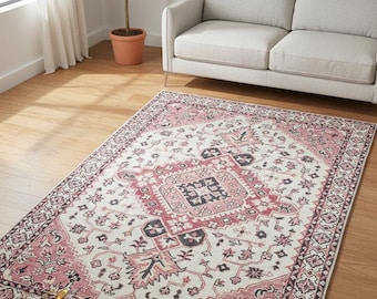 Hand Tufted Wool Area Rug, Pink Floral Rug, Vintage Inspired Area Rug,Traditional Oriental Rug,Living Room Rug, Bedroom Rug, Handmade Carpet