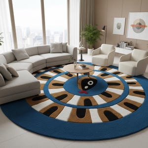 Modern Coiled Serpent Totem  Round Hand-Tufted  Rug  for Living Room, Bedroom, Kids Room,
