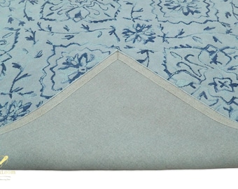 Hand Tufted Wool Rug – Blue Floral Medallion, Oriental Style