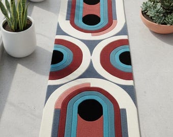 Hand Tufted Wool Runner Rug, Modern Geometric Runner, Abstract Hallway Rug, Colorful Wool Runner, Contemporary Entryway Rug, Handmade Carpet
