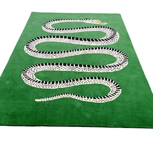 Hand Tufted Snake Wool Area Rug, Green Modern Serpent Rug, Handmade Statement Carpet, Gothic Decor, Custom Size Living Room Rug