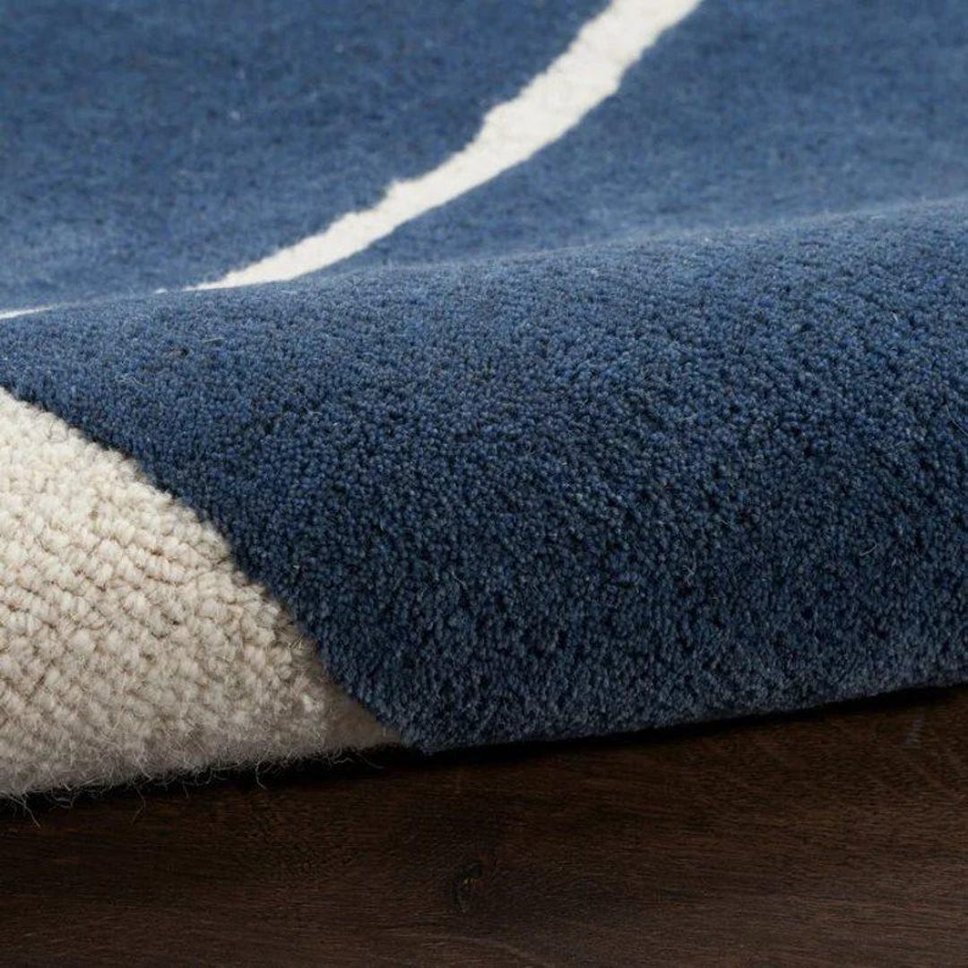 Hand Tufted Wool Area Rug – Navy Blue Abstract Geometric Carpet - Etsy