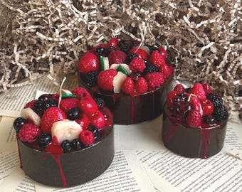 Candela al cioccolato da dessert / Candela per torta / Candela regalo unica / Candela per cibo / Regalo di compleanno / Candela alla frutta