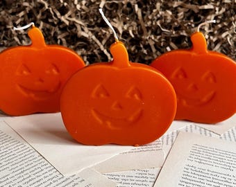 Flat Pumpkin Candle, Scary Jack O' Lantern, Autumn Decor
