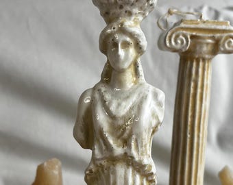 GREEK CANDLE / Caryatid Candle / Woman Statue / Ancient Column Greek Decor / Roman & Greek Architectural Decor
