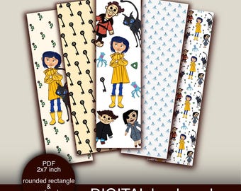 Zakładki do książek Coraline do druku cyfrowego - Fajne zakładki fantasy Postać Coraline - Cyfrowy scrapbooking Coraline wydruk