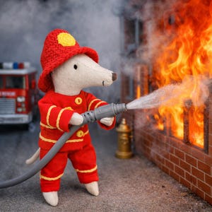 Maileg Mouse-kleding brandweerman brandweerman Little Big Brother-outfit – handgemaakt kostuum voor miniatuurspeelgoed Big Sister, Summer Easter-broek rood