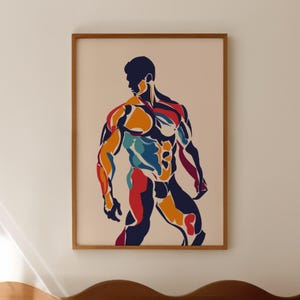 Colorful Male Body Art Print | Man body | Body Art Man | Body Poster | Gay Art Poster | Vintage Gay Poster, Trendy Wall Art, Digital Prints