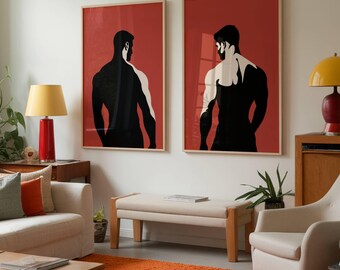 Modern Male Silhouette Art Set - Bold Minimalist Body Prints (Set of 2)