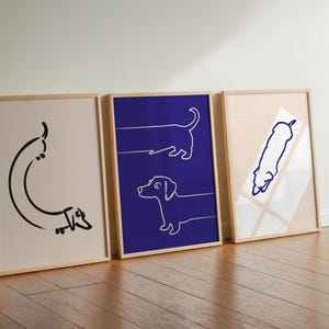Dachshund 3 Print Set | Sausage Dog Art | Wall Set of 3 Prints | Dog Poster | Funny dog Wall Art | Modern Illustration | Digital Prints
