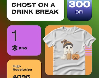 Ghost Drink Break PNG: Halloween Coffee Clipart (Digital Download)