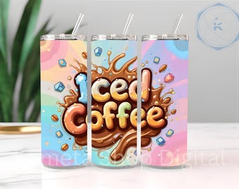 Iced Coffee Tumbler Wrap PNG Design - Digital Download - Coffee Lover Gift