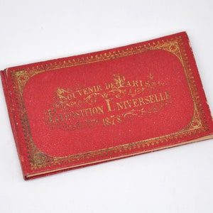 Original Souvenir Exposition Universelle Paris 1878 – Raro Livreto Vintage com Capa Vermelha e Detalhes Dourados