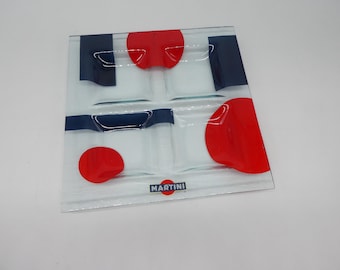 Martini appetizer plate vintage 1990s glass, pop art style, perfect for collectors or bar decor, light signs of age