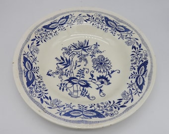 ヴィンテージの青と白の花柄クアドリオリオ陶器プレート（イタリア製