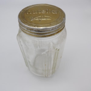 Vintage 1960s Nutella Ferrero jar with gold metal lid – original collectible glass jar from Italy, retro kitchen decor