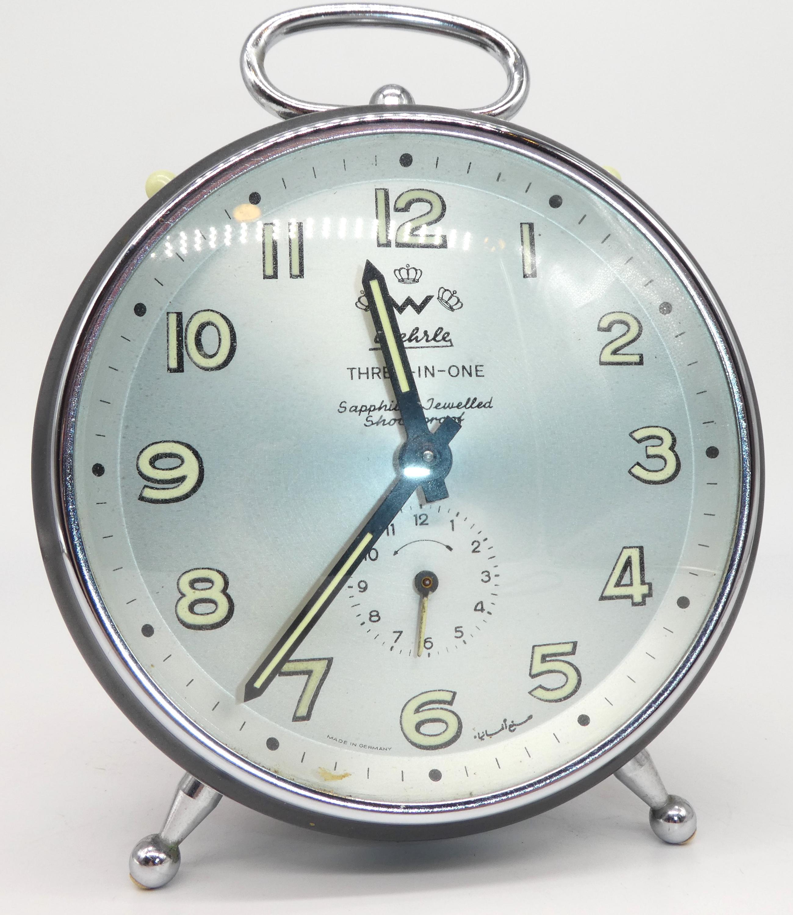 Wehrle Three in One Sapphire Alarm Clock, Made in Germany