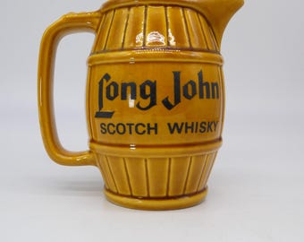 Vintage Whisky Water Jug Long John Whisky Tall Black Pinch Handle