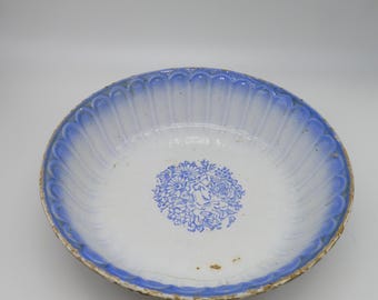 Beltrandi Mondovì Salatschüssel aus Keramik als Tafelaufsatz – typisch piemontesische blaue Verzierungen – Durchmesser 29 cm, authentischer Vintage